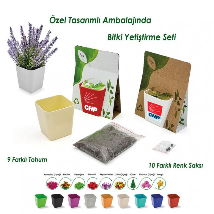 CHP Logolu Çantalı Köşeli Bitki Yetiştirme Seti 78x78x84 mm